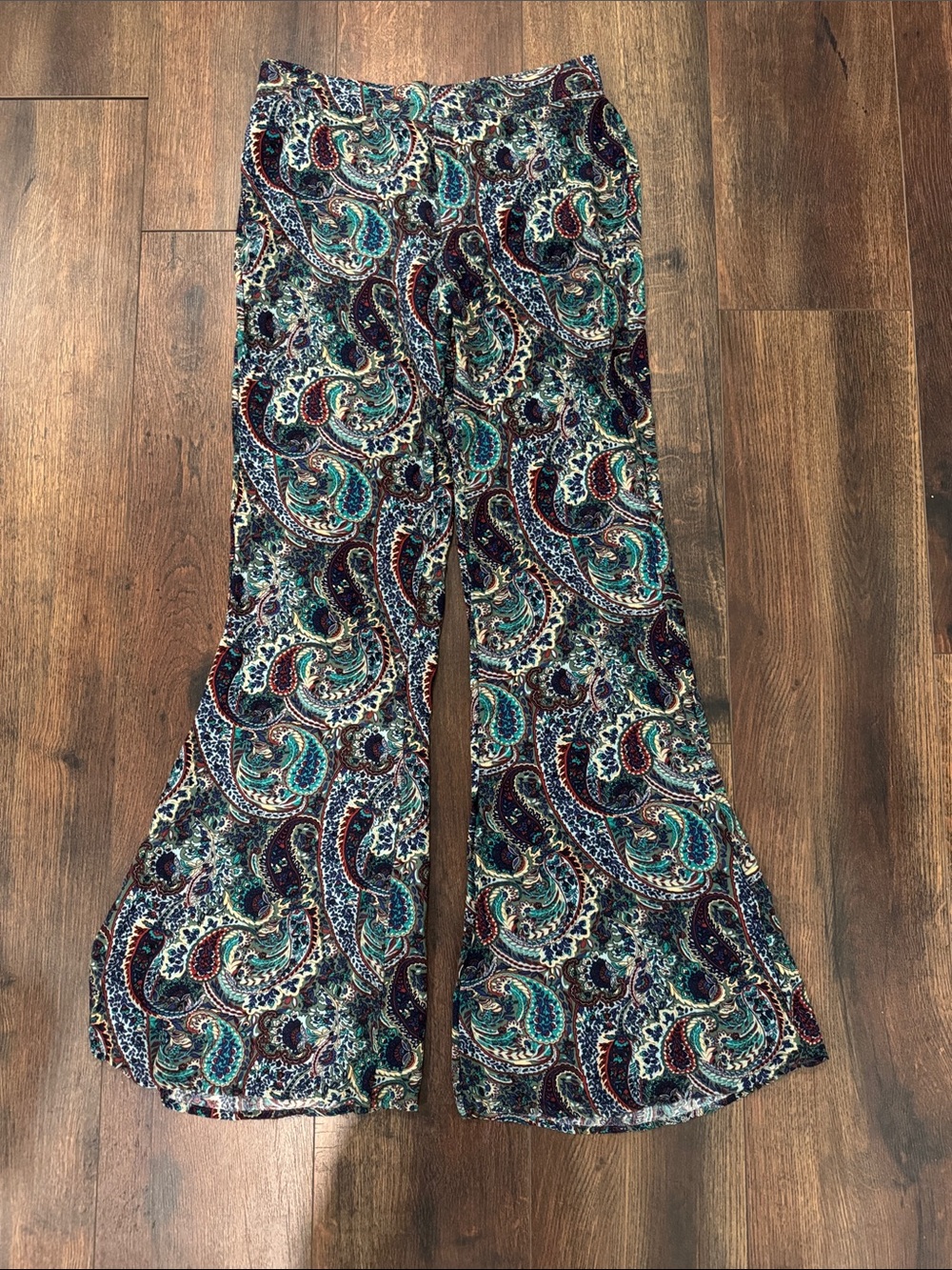 Zara Paisley Flare Pants in Teal, Burgundy & Navy nwot size Small